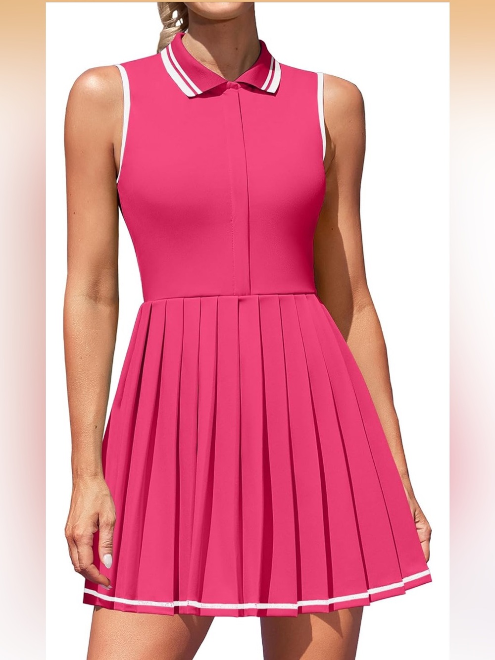 NWOT Attraco Sleeveless Polo Pleated Tennis Dress - Hot Pink